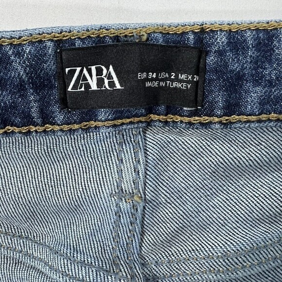Zara Women High Rise Straight Leg Raw Hem Distress stretch Denim Jean Size US 2 - Picture 4 of 11